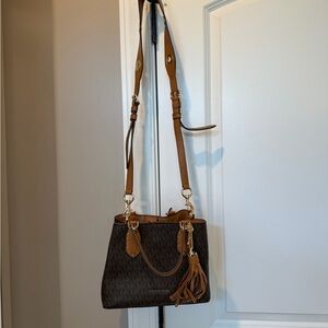 Michael Kors Dark Brown and Tan Crossbody Bag
